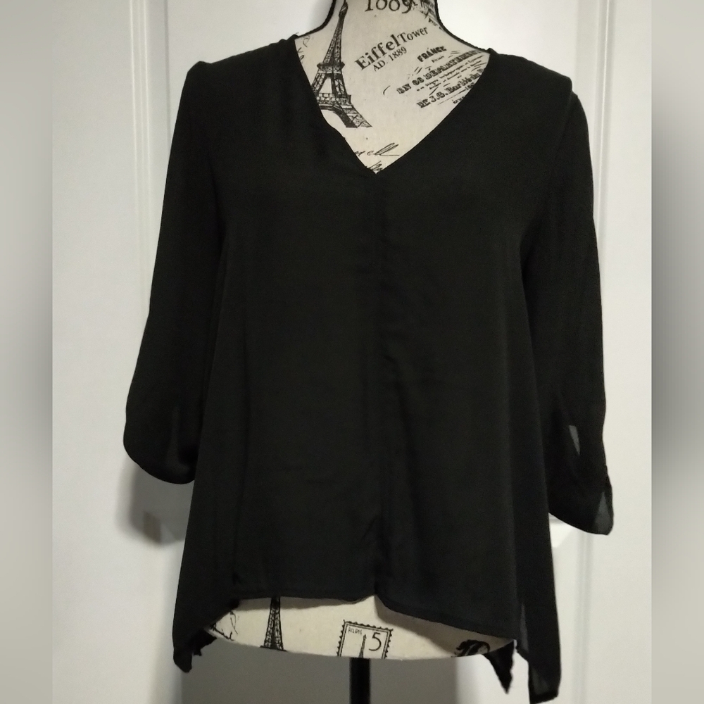 Lush Black V-Neck Blouse- Size S